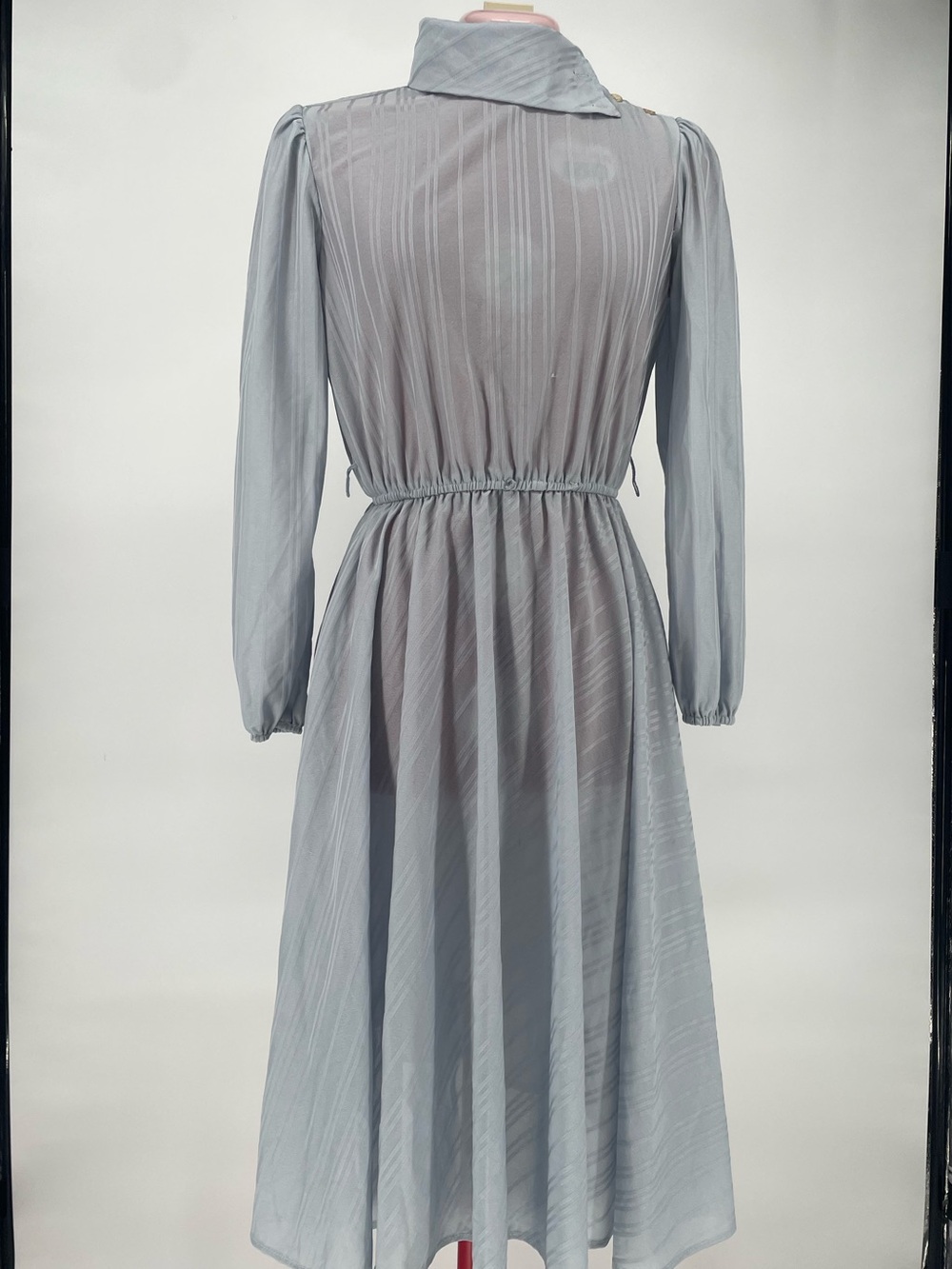 70s 80s Striped Semi Sheer Longsleeve A-line Dress Asymmetrical Button Collar